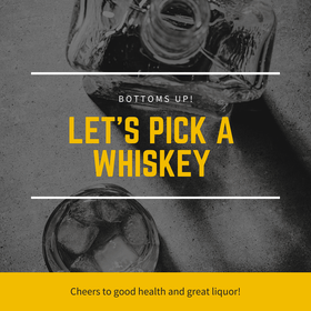 black and white image of bottle of whiskey and a glass
