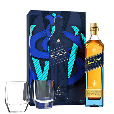 Johnnie Walker Blue Label Blended Scotch Whisky W/Two Crystal Glasses 750ml