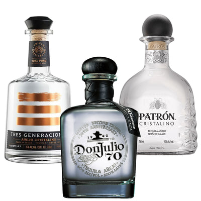 Don Julio 70 ,Tres Generaciones & Patron Cristalino Anejo Tequila Bundle Package