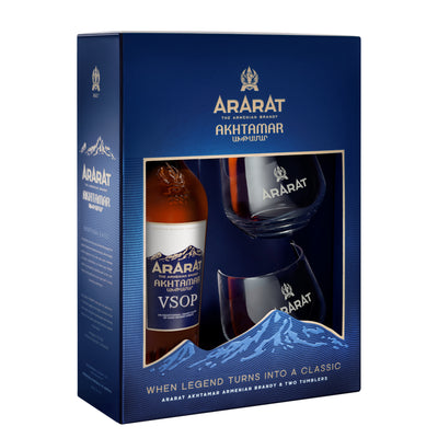 Ararat Akhtamar VSOP Armenian Brandy W/Two Tumbler Glasses 700ml